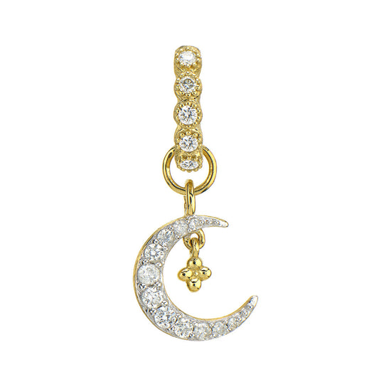 Petite Pave Diamond Crescent Moon Charm Yellow Gold