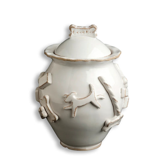 French White Dog Treat Jar
