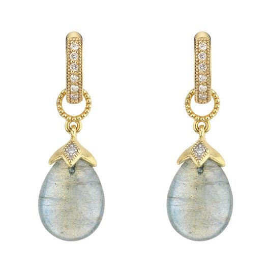 Pear Shape Labradorite Briolette  Earring Charms Yellow Gold