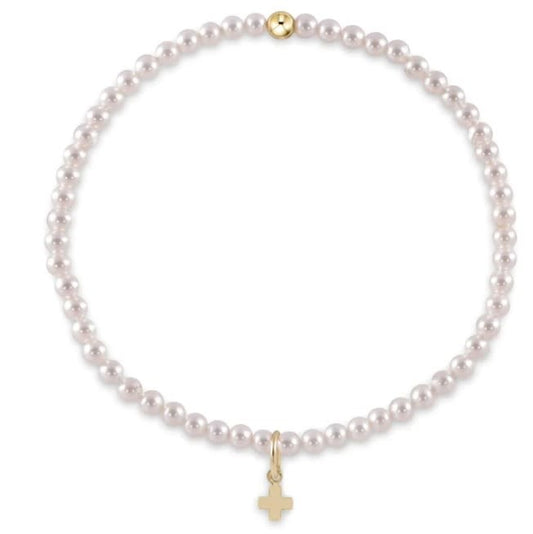 Gemstone 3mm Bead Bracelet Pearl Signature Cross Small