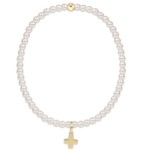 eNewton Classic Pearl + Signature Cross Charm 3mm Bead Bracelet