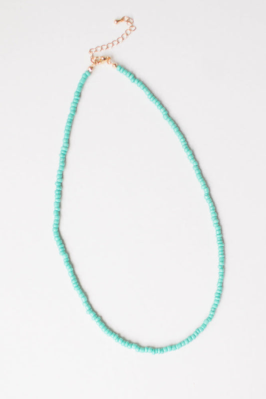 Penelope Small Aqua Seed Bead Necklace 16"