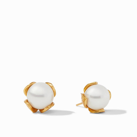 Penelope Gold Stud Earrings | Pearl Large