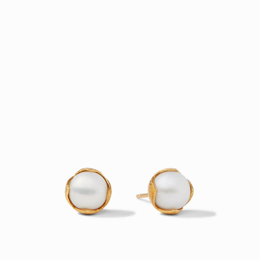 Penelope Gold Stud Earrings | Pearl Small