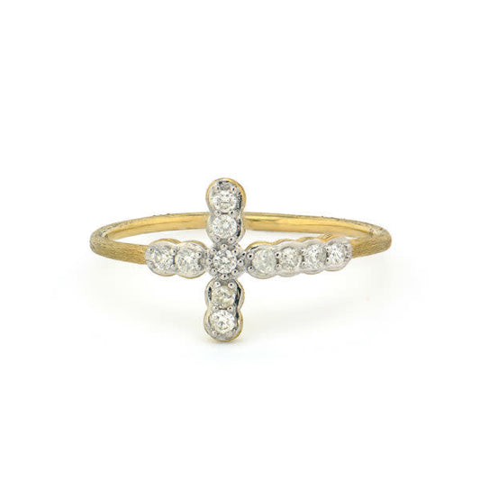Petite Bezel Diamond Cross Ring Yellow Gold