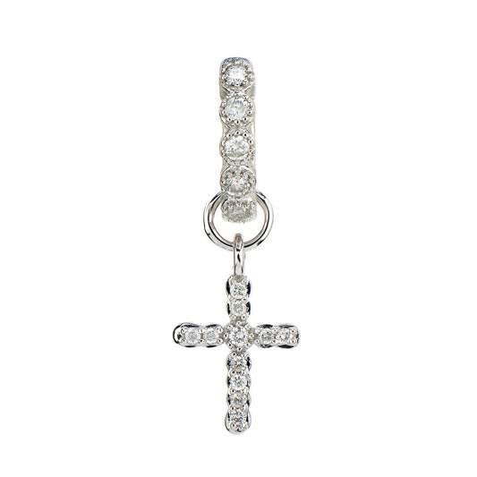 Petite Pave Cross Charm White Gold