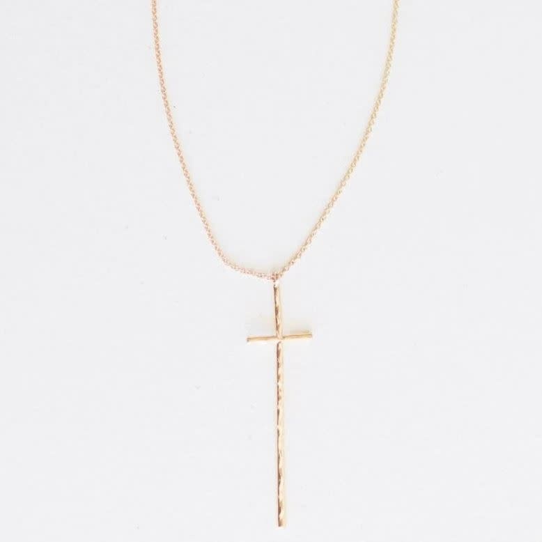 Peyton Gold Hammered Thin Cross Necklace | 14.5in + 2in Ext