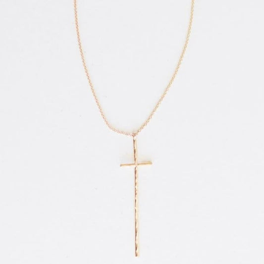 Peyton Gold Hammered Thin Cross Necklace | 14.5in + 2in Ext
