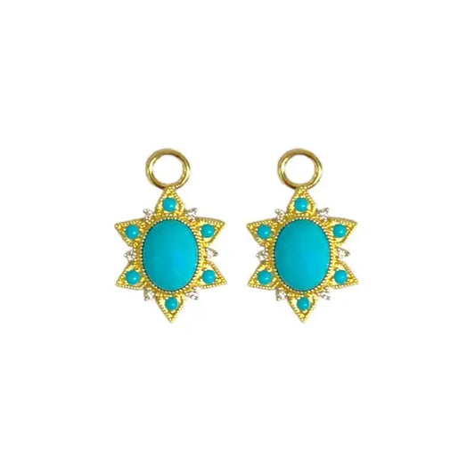 Cabochon Turquoise + Diamond Starburst Earring Charms | 18k YG
