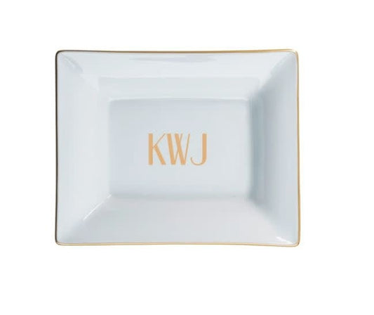 Signature Ultra-White Gold Large Vide Pouche Tray | 5.5x4.5in Monogrammed