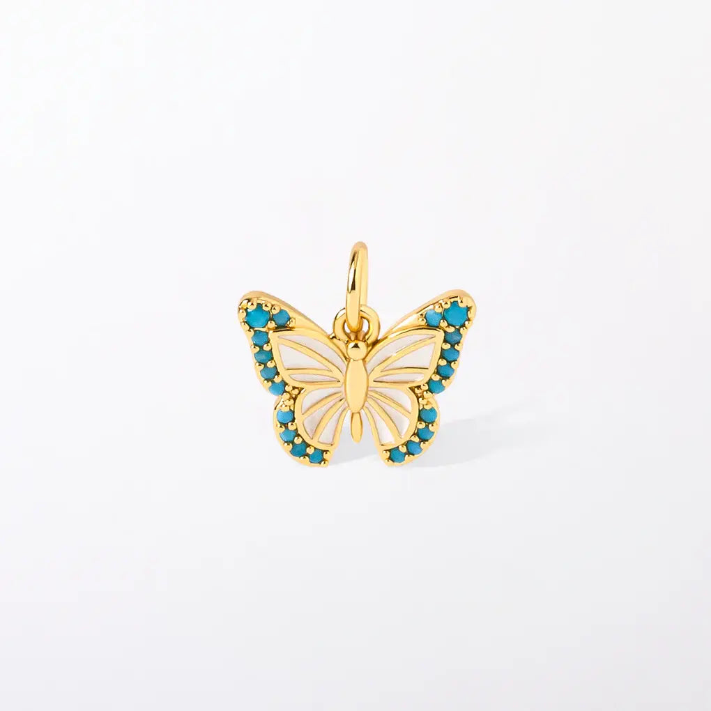 Turquoise Crystal Butterfly Charm Pendant