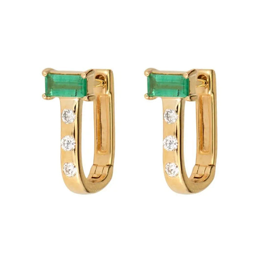 SINGLE | Emerald Baguette + Diamond Hoop Earring | .03c GSI 14k