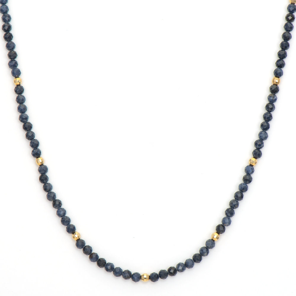 Blue Sapphire Beaded Chain | 16in 14k