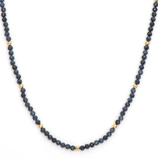 Blue Sapphire Beaded Chain | 16in 14k