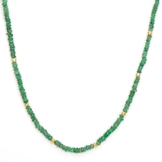 Emerald Beaded Chain Necklace | 16in 14k