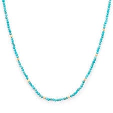 Turquoise Beaded Chain Necklace | 18in 14k