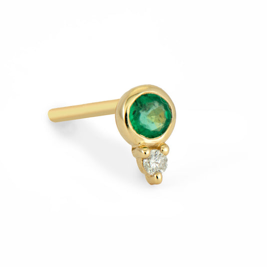 SINGLE | Emerald + Diamond Stud Earring | .01c 14k