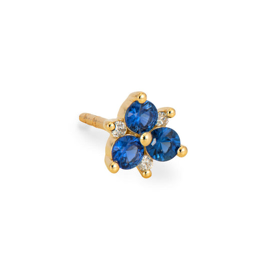 SINGLE | Sapphire + Diamond Flower Stud Earring | .22c + .03c 14k