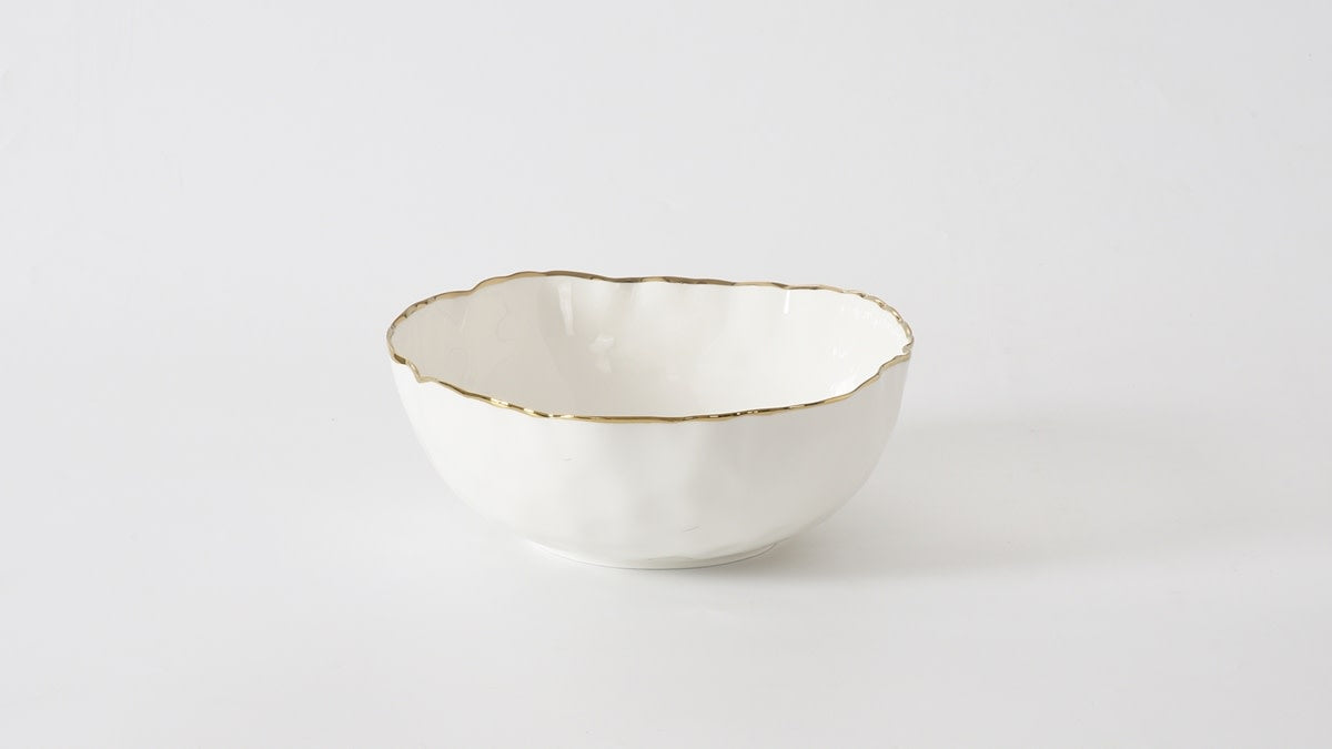 Porcelain + Gold Titanium Round Bowl | 9x3in