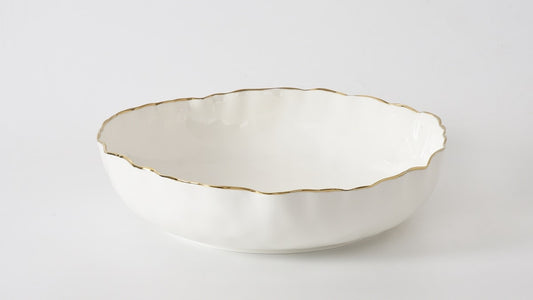 Porcelain + Gold Titanium Extra Large Shallow Bowl | 15x3in
