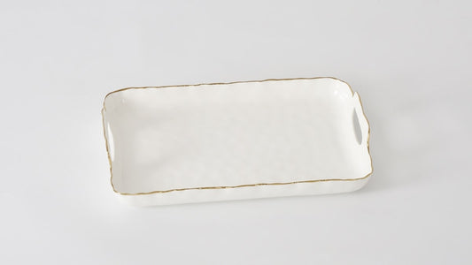 Porcelain + Gold Titanium Rectangular Handled Tray | 16x11x3in