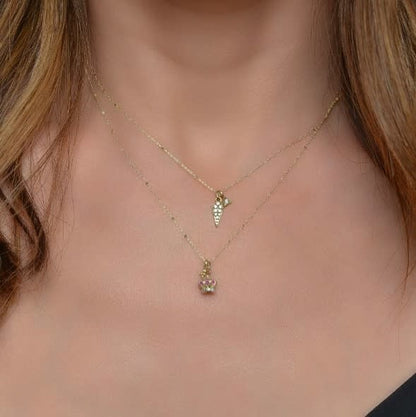 Petite Pave Diamond Dagger Pendant With Hanging Trillion Necklace Yellow Gold