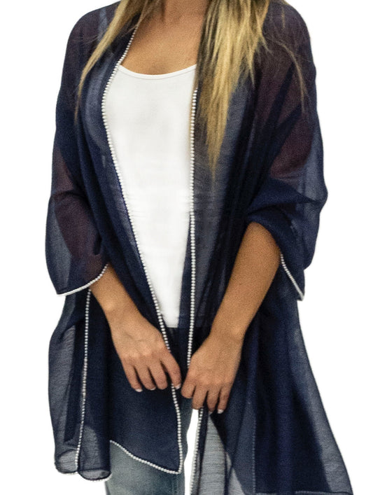 Breezy Wool + Silk Scarf With Pearls | Navy