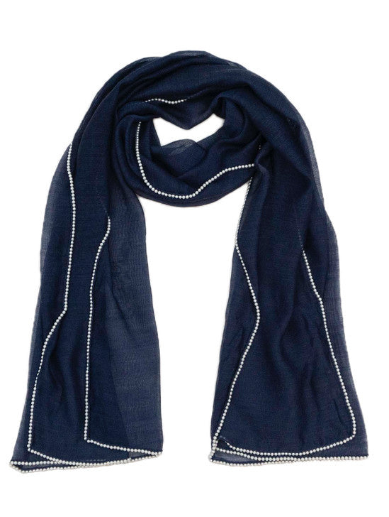 Breezy Wool + Silk Scarf With Pearls | Navy