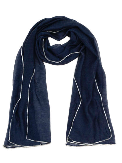 Breezy Wool + Silk Scarf With Pearls | Navy