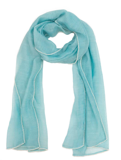 Breezy Wool + Silk Scarf With Pearls | Ice
