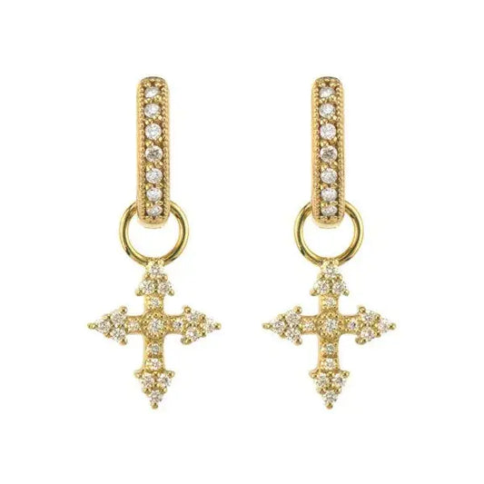 Provence Champagne Tiny Cross Earring Charms | .1c 18k Yellow Gold