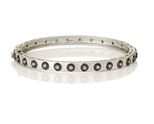 Studded Eternity Hinge Bangle Black|Silver