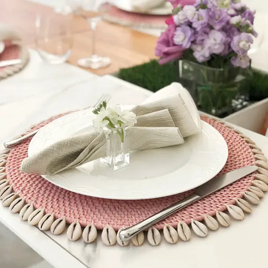 Rattan + Shell Placemats Set of 4|Beige