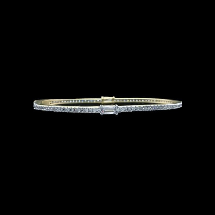 Baguette Station + Pave Diamondique Bangle Bracelet |Matte Gold