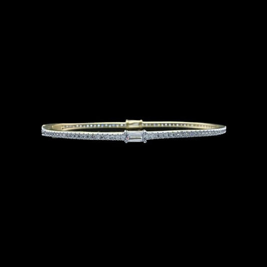 Baguette Station + Pave Diamondique Bangle Bracelet |Matte Gold