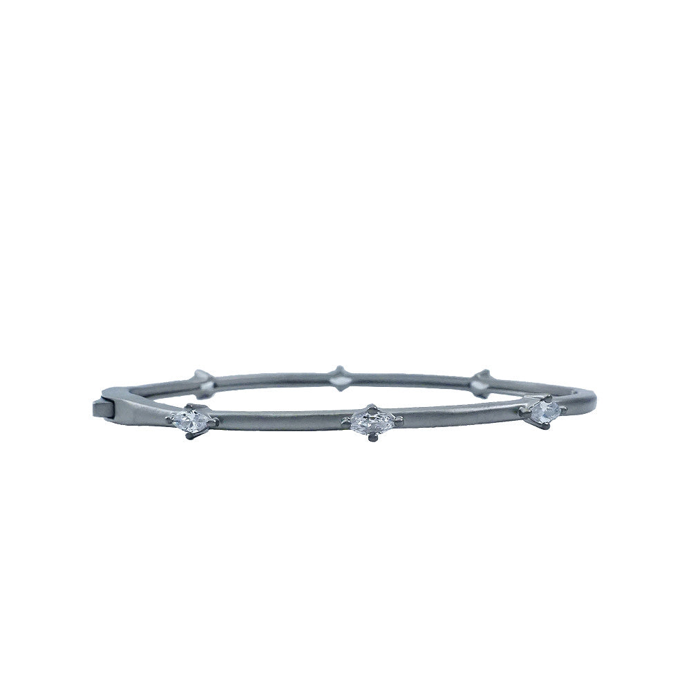 Matte Silver Thin Bangle With Diamond Shape  Cz Stones