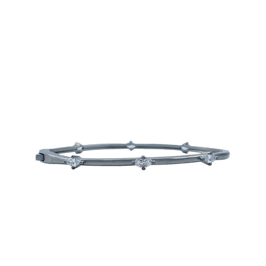 Matte Silver Thin Bangle With Diamond Shape  Cz Stones