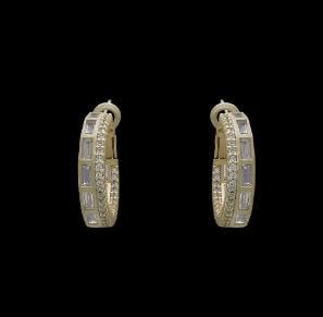 Pave + Emerald Cut Diamondique Inside Out Hoop Earrings | .75in Matte Gold