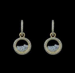Pave Diamondique Floating Crystals Round Drop Earrings | 1in Matte Gold