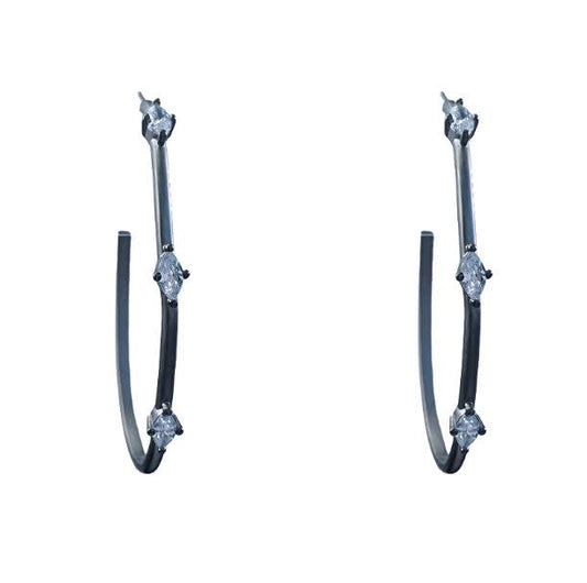 Marquise Station Diamondique Oval Hoop Earrings | 2in Black Rhodium