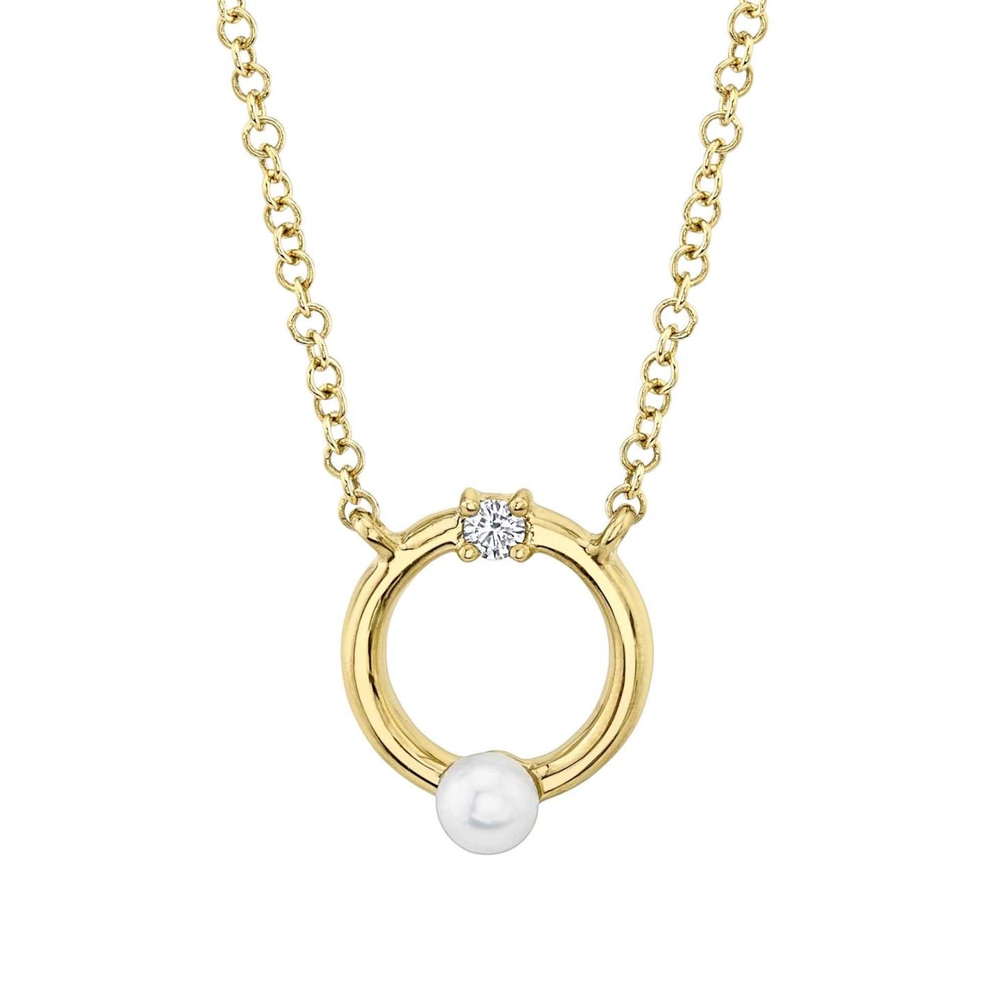 Diamond + Cultured Pearl Necklace | 14k Yellow Gold .03c