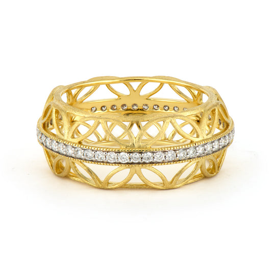Moroccan Open Filagree Diamond Cigar Band | S7.5 18k Yellow Gold