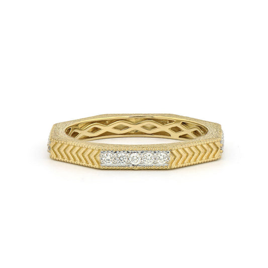 Lisse Octagonal Engraved Pave Diamond Band Ring | S7.5 .25c 18k YG