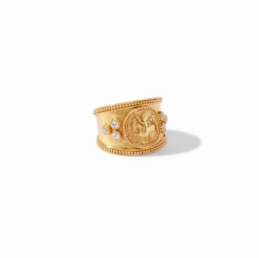 Coin Crest Ring Gold Cz - Size 7 (Adjustable)
