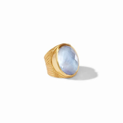 Verona Statement Ring Gold Iridescent Chalcedony Blue - Size 8 (Adjustable)