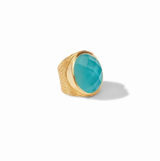 Verona Statement Ring Gold Iridescent Chalcedony Blue - Size 8 (Adjustable)