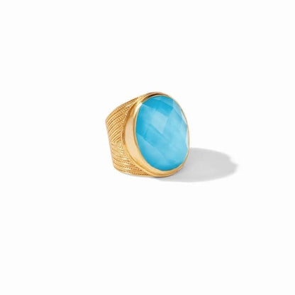 Verona Statement Ring Gold Iridescent Chalcedony Blue - Size 8 (Adjustable)