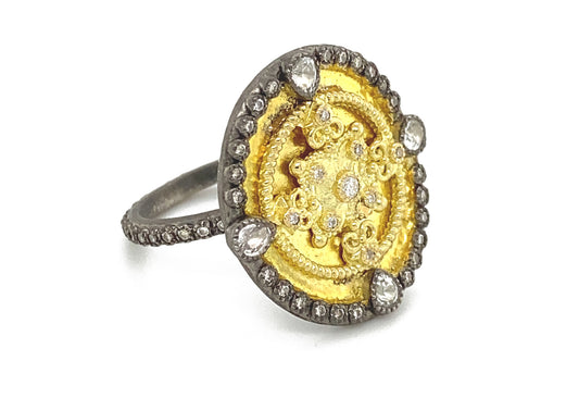 Heraldry Small Gold Oval Shield Ring