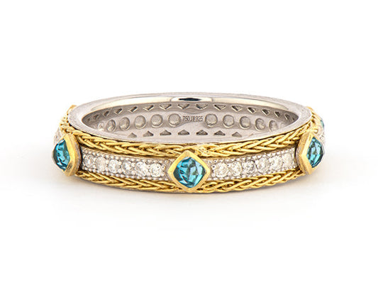 Mixed Metal Woven Rope Pave Diamond Ring 6.5