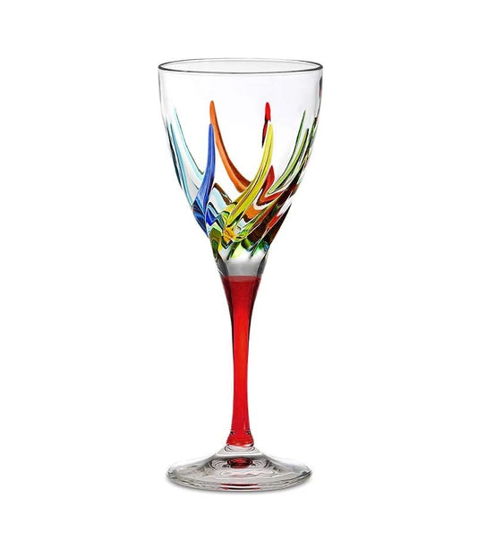 Murano Italian Crystal Wine Glass | Swirls Rainbow Red 8.75oz